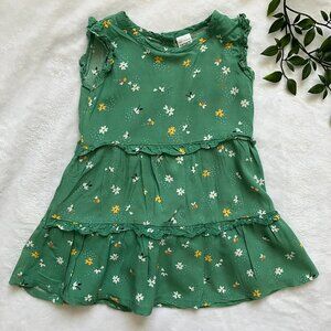 Carter's Toddler Sleeveless Dress 24M | Green Floral Bee Tiered Viscose VGUC